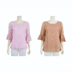 เสื้อคอกลม แขนกระบอก ปลายแขนระบาย ผ้าลูกไม้แฟนซี