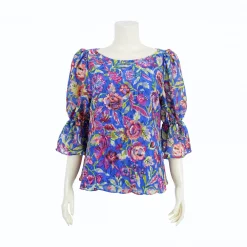 เสื้อคอปาด แขนตุ๊กตา รูดระบายปลายแขน ผ้าลูกไม้ราเชล ลายดอกไม้