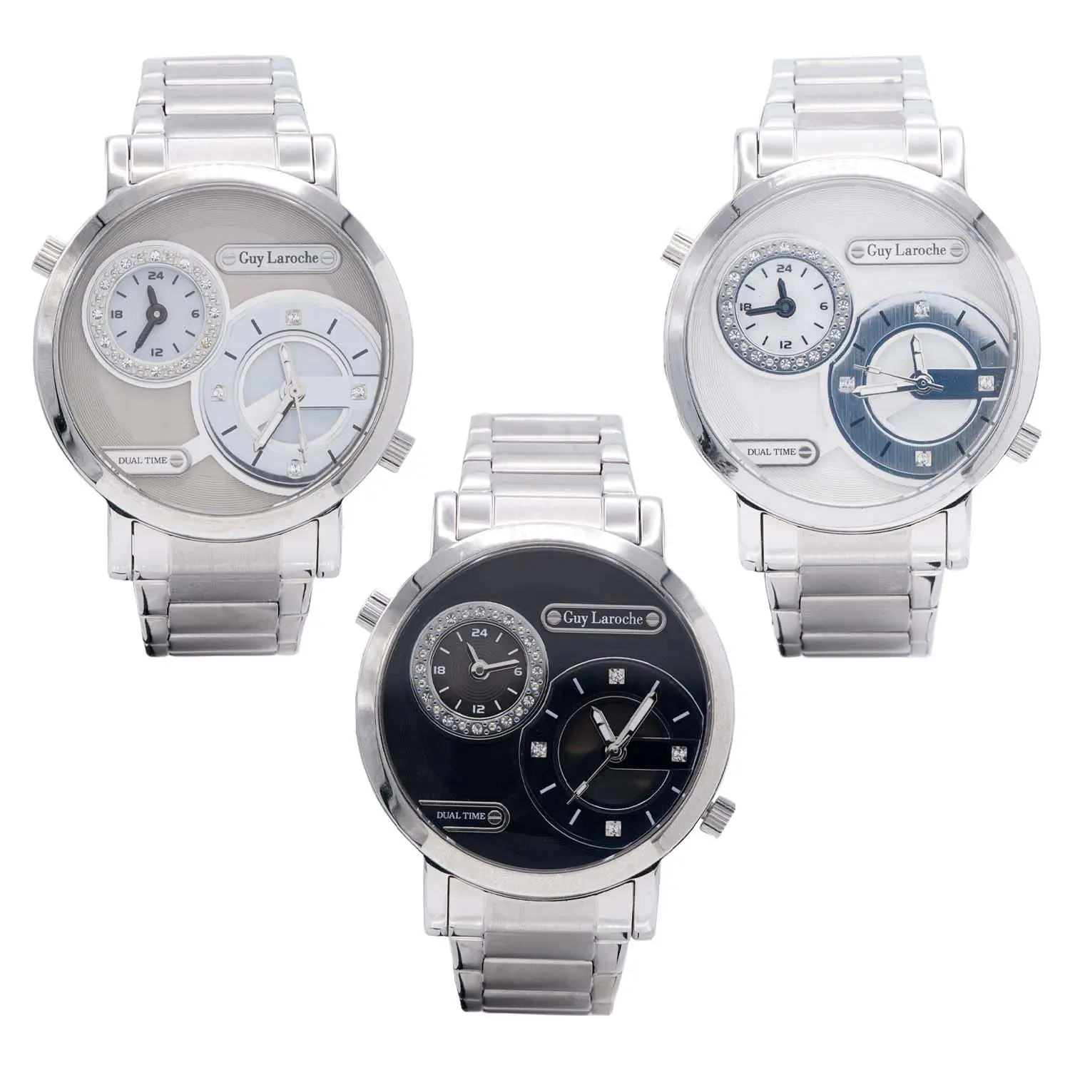 นาฬิกาข้อมือ หน้าปัดทรงกลม แบบ Dual Time แต่งคริสตัล สวารอฟสกี้