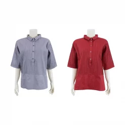 เสื้อคอปก แขนกระบอก ผ้าตีเกล็ดแนวดิ่ง