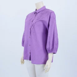 เสื้อคอปก แขนกระบอก รูดเข้าขอบแขน ผ้าดีไซน์ตีเกล็ด แนวเฉียง - Image 2