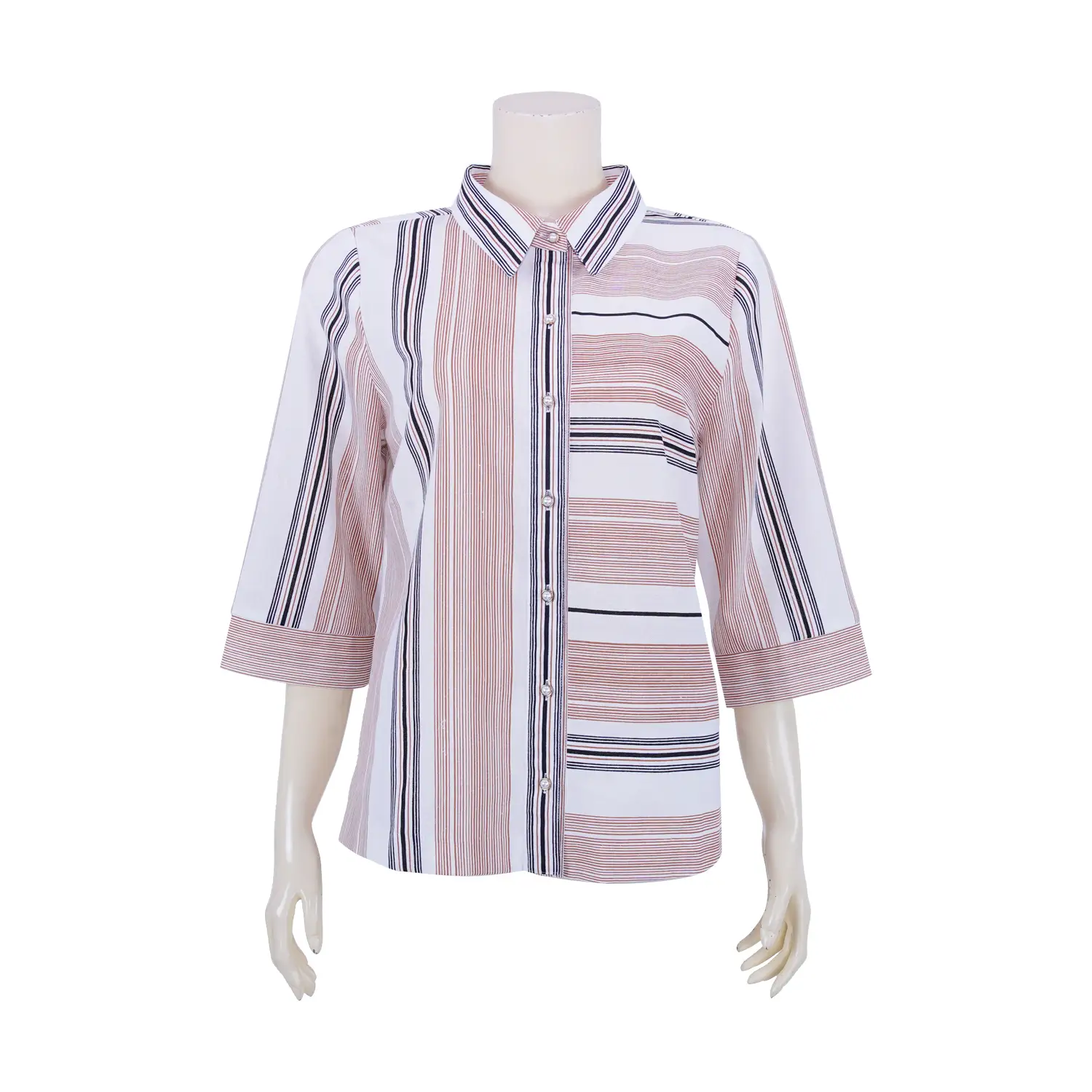 เสื้อคอปก แขนกระบอก ผ้าดีไซน์ลายทาง