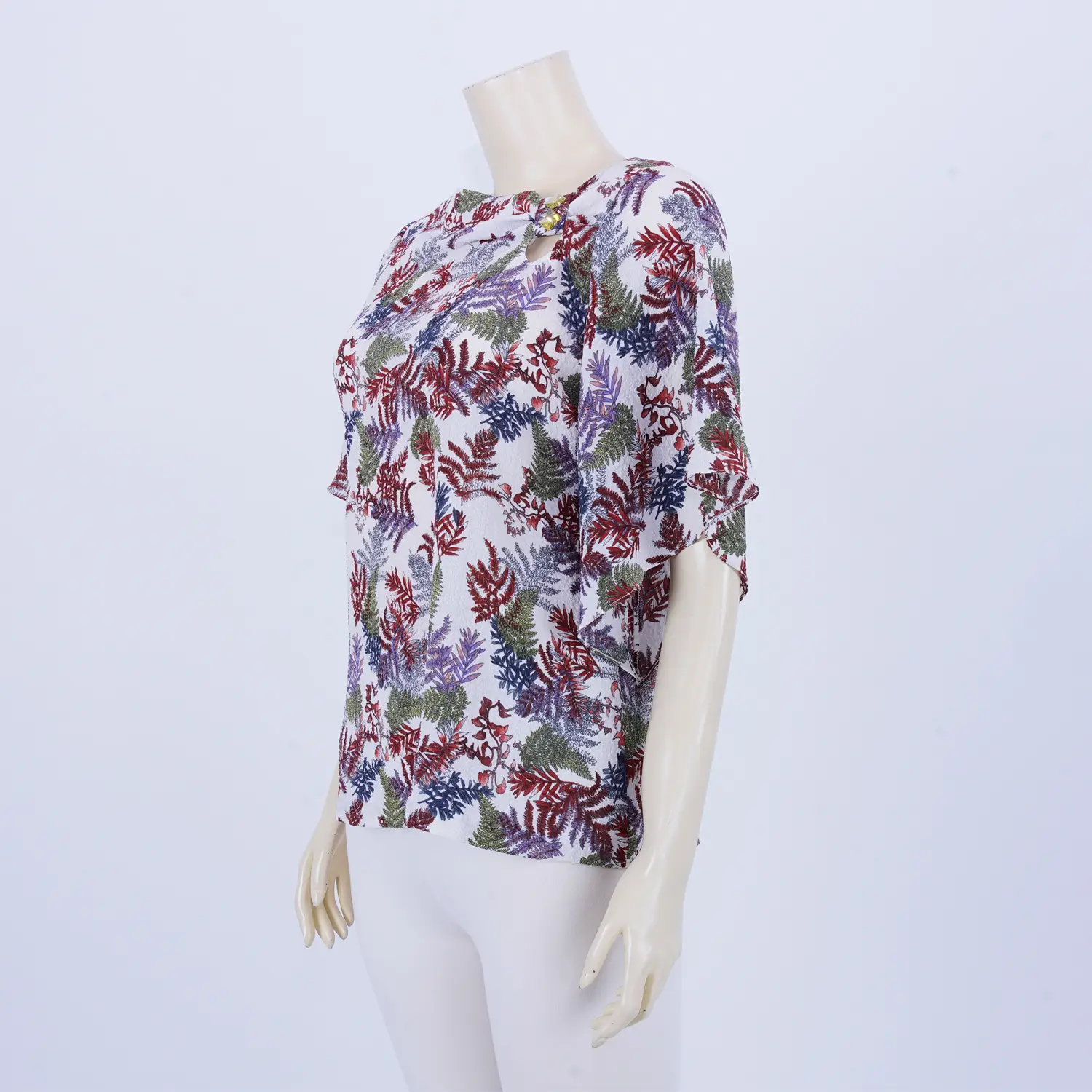 เสื้อคอปาด แขนสั้นทรงแขนบาน ผ้าชีฟองบัลแกรี่ลายใบไม้ - Image 2