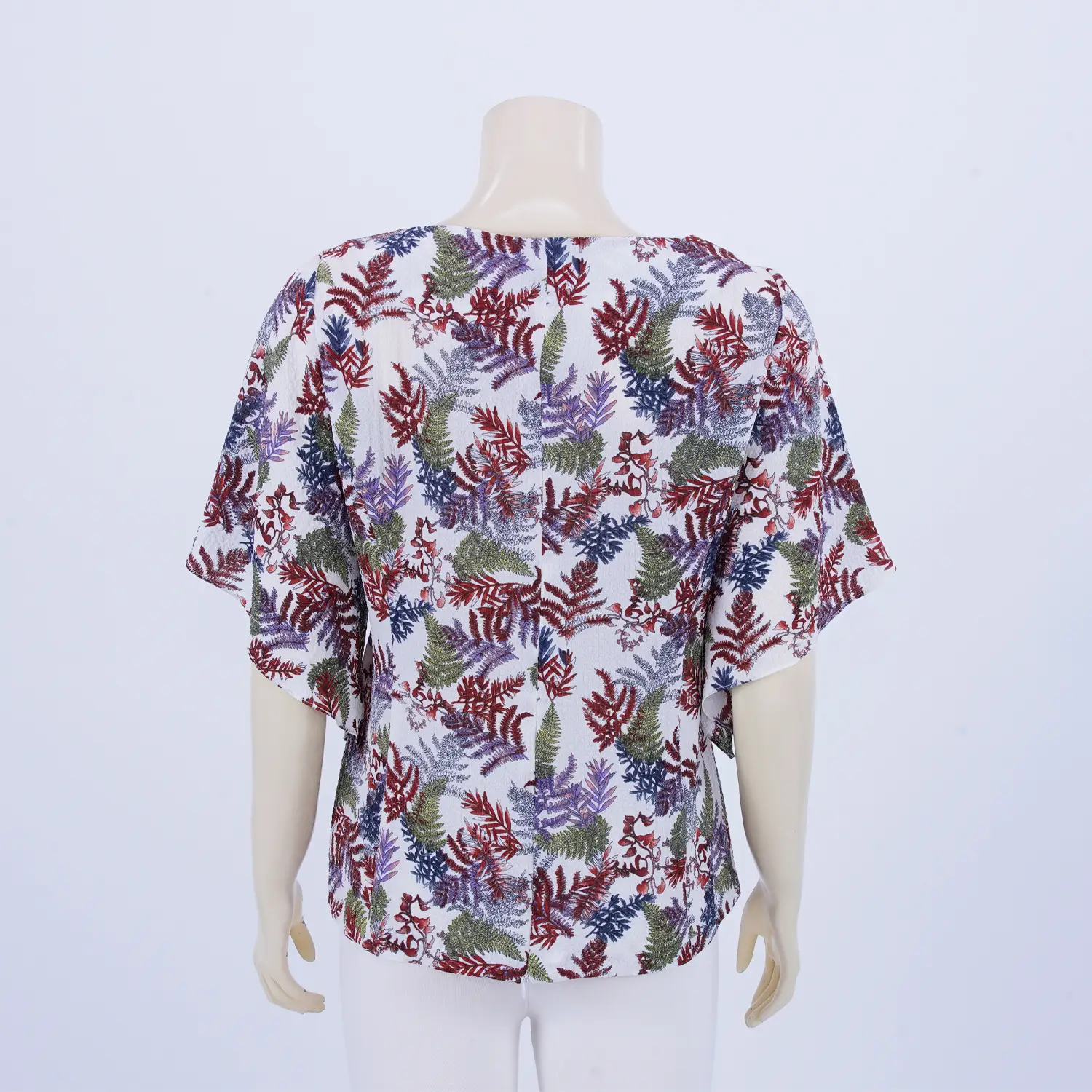เสื้อคอปาด แขนสั้นทรงแขนบาน ผ้าชีฟองบัลแกรี่ลายใบไม้ - Image 3