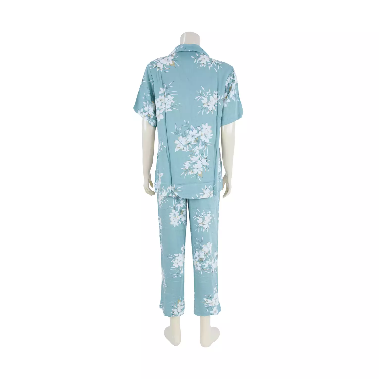 เซตชุดนอน RIKA เสื้อคอปกฮาวาย ปลายมน แขนสั้น และกางเกงขายาว ลายดอกไม้ - Image 3
