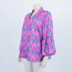 เสื้อคอวี แขนกระบอก ปลายแขนบอลลูน ยาว 4 ส่วน ผ้าลายดอกไม้ - Image 2