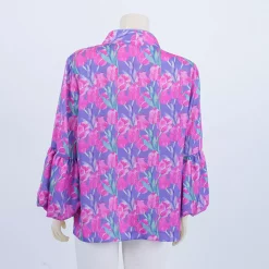 เสื้อคอวี แขนกระบอก ปลายแขนบอลลูน ยาว 4 ส่วน ผ้าลายดอกไม้ - Image 3