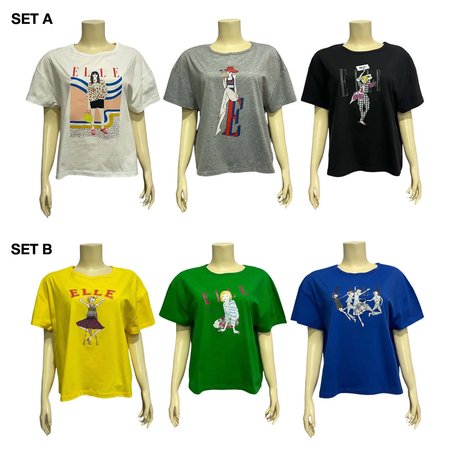 เซตเสื้อยืดคอปาด แขนสั้น ผ้า Soft Cotton 3 ตัว Boxy Oversize T-Shirt Set