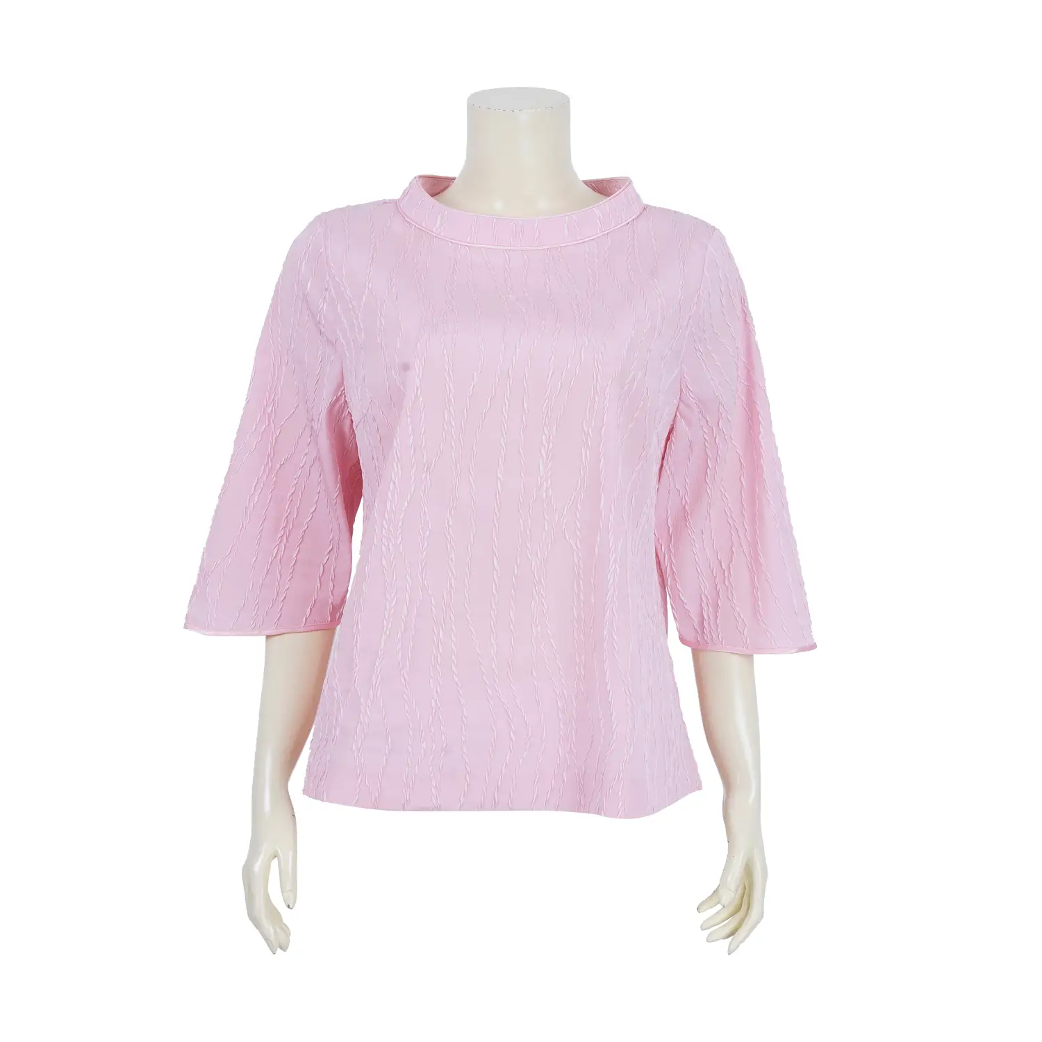 เสื้อคอตั้ง แขนยาว 4 ส่วน ผ้าแจ็คการ์ด ลายเส้นโค้งเกลียว