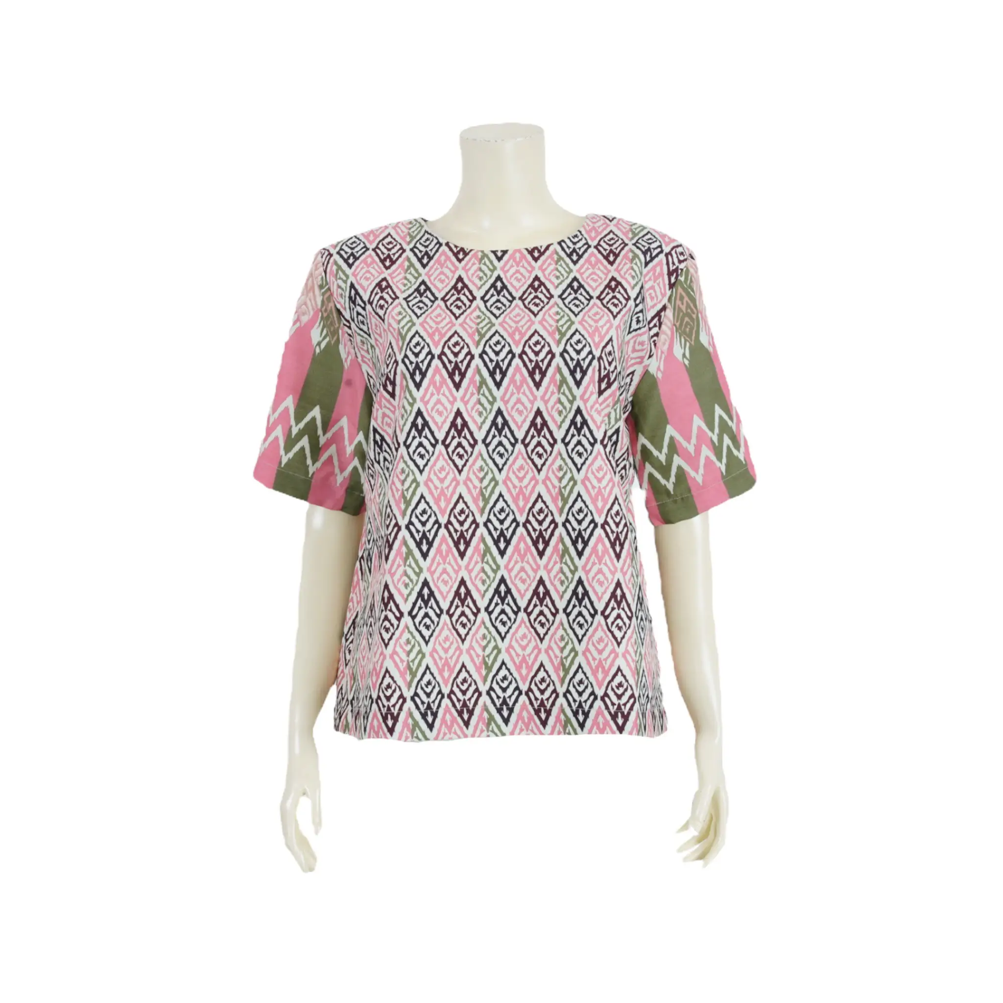 เสื้อคอกลม แขนสั้นทรงกระบอก ผ้าลายกราฟิก