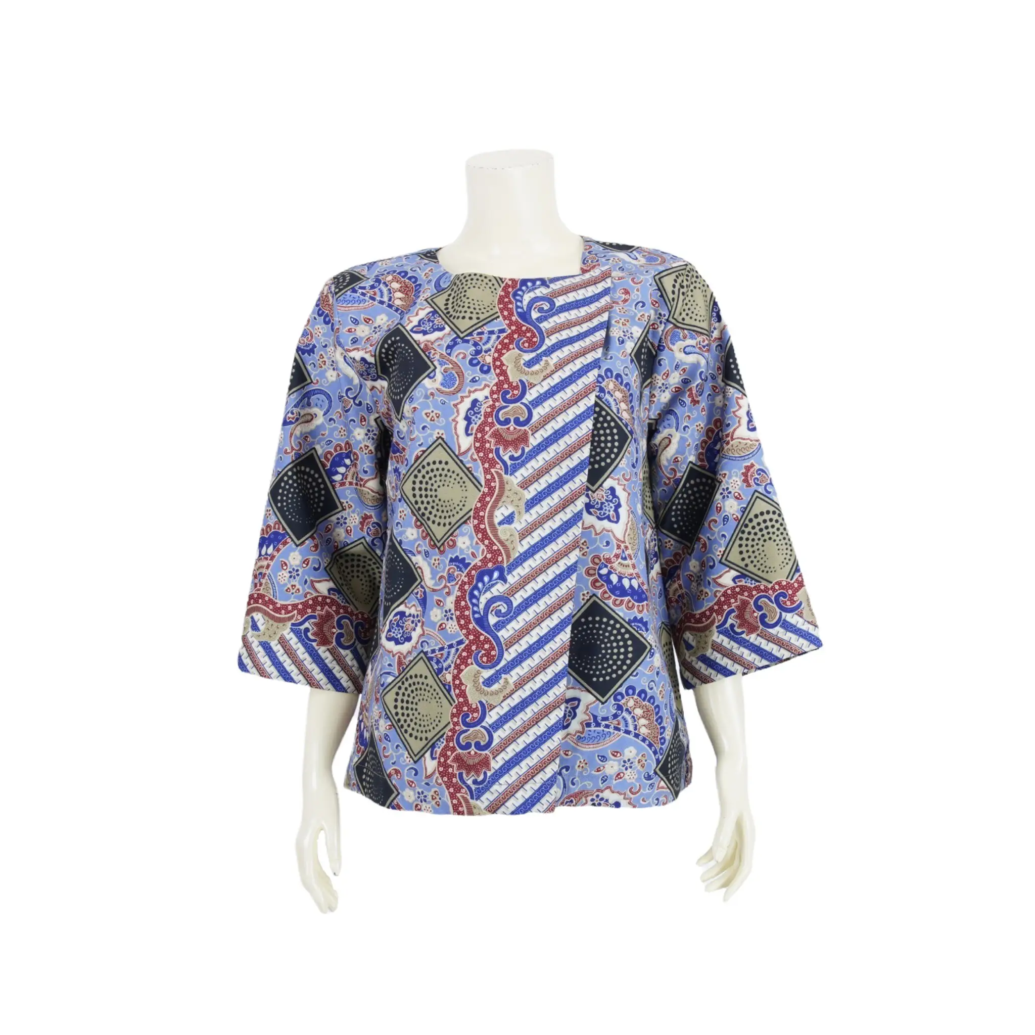 เสื้อคอกลมดีไซน์ป้ายหน้า แขนกระบอกยาว 4 ส่วน ผ้าลาย Ocean Treasure
