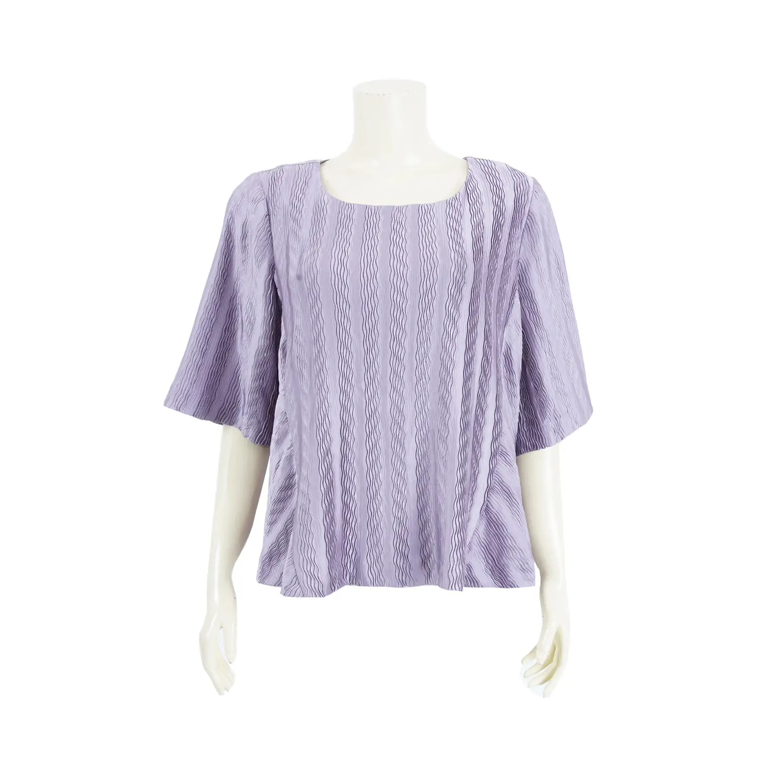 เสื้อคอปาด แขนยาว 3 ส่วน ผ้าพลีทลายคลื่น - Image 2