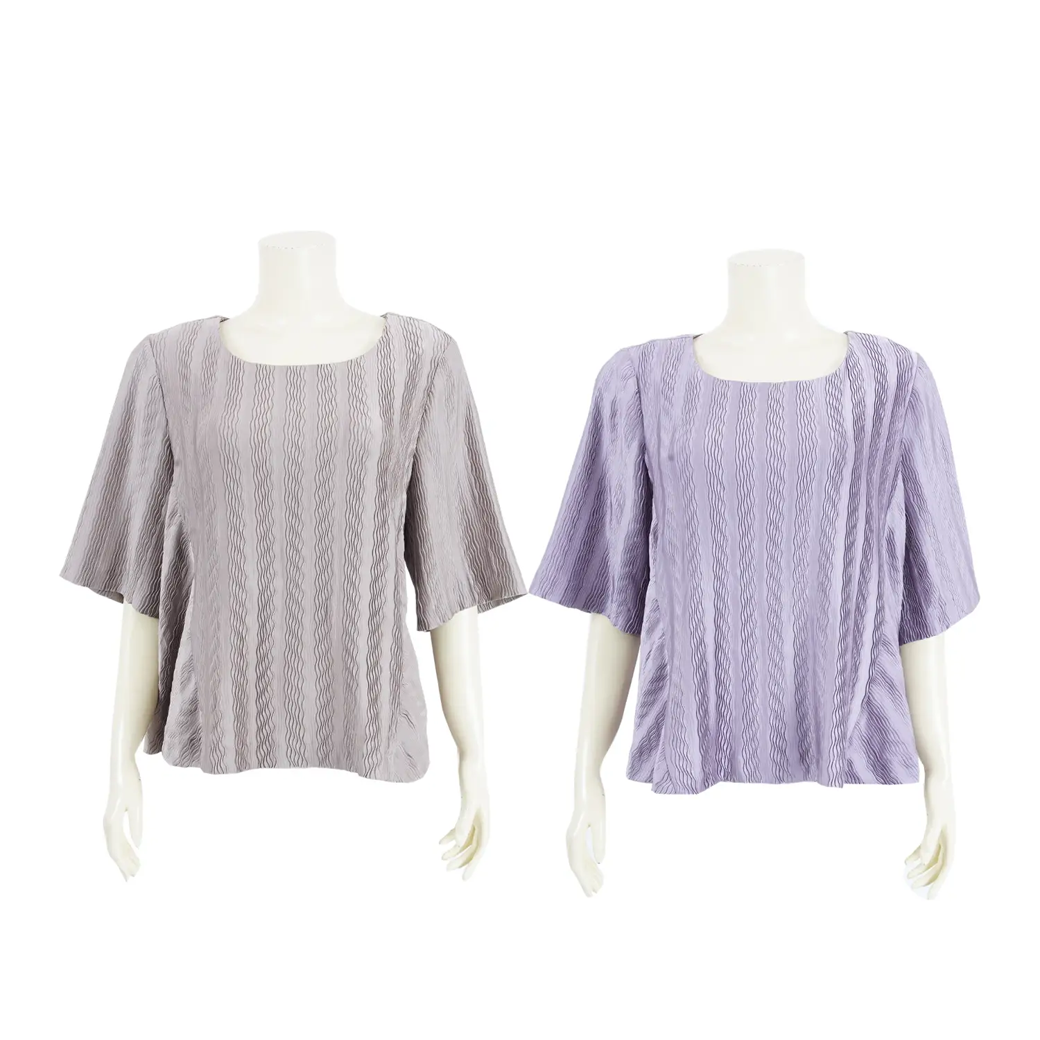 เสื้อคอปาด แขนยาว 3 ส่วน ผ้าพลีทลายคลื่น