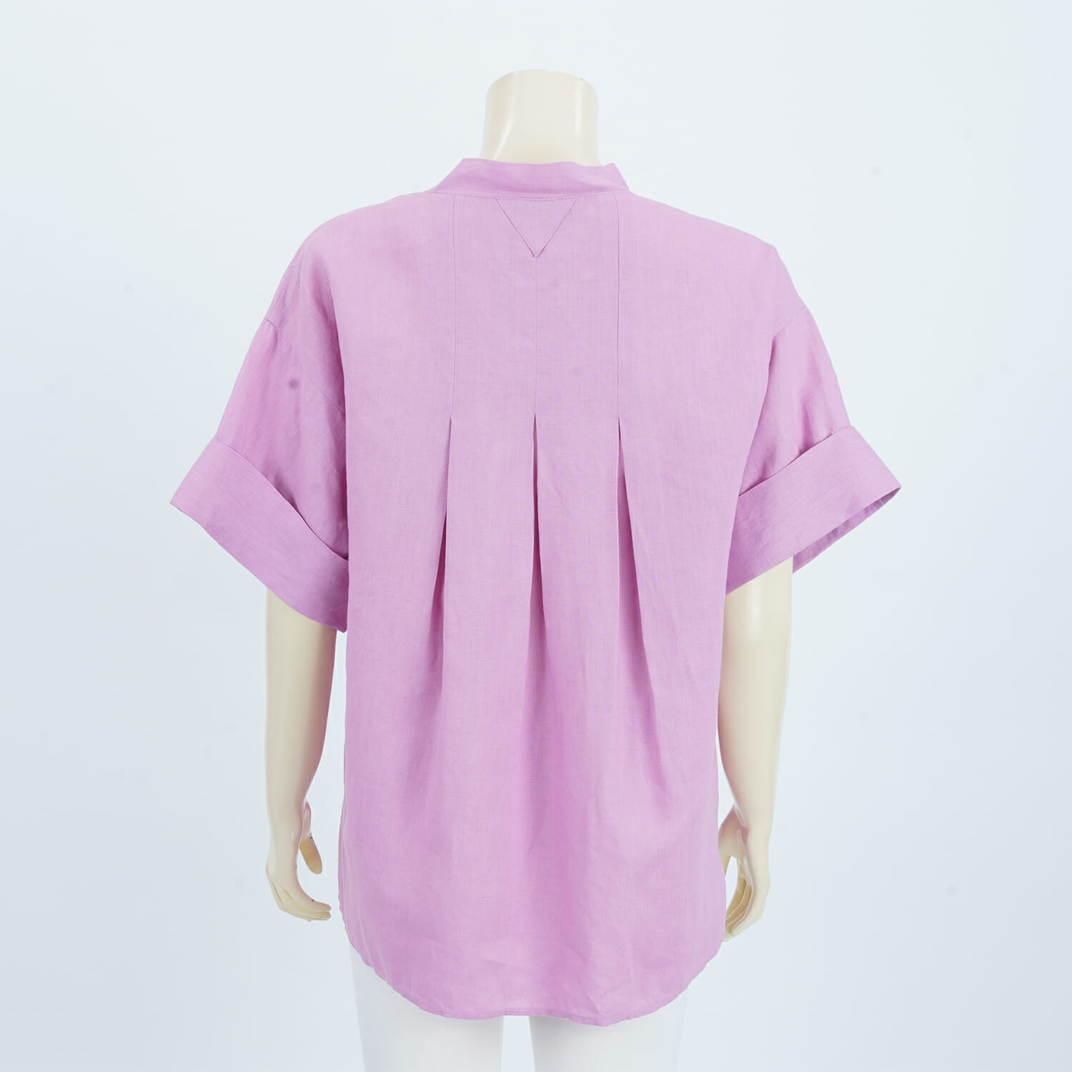 เซตเสื้อคอวี แขนสั้นทรงกระบอก ดีไซน์พับปลายแขน ผ้าลินินสีพื้น 2 ตัว - Image 5