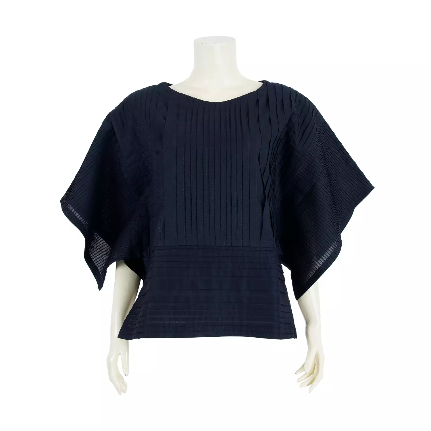 เสื้อคอปาด แขนกว้าง ดีไซน์ไหล่ตก ผ้าสีพื้นตีเกล็ด - Image 3