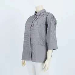 เสื้อคอปก แขนยาว 4 ส่วน ผ้าตีเกล็ด 7 ช่อง - Image 3