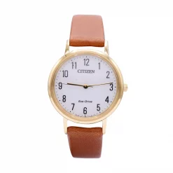 นาฬิกาข้อมือ สเตนเลส สตีลสีทอง หน้าปัดกลม สายหนังวัว ระบบ Eco-Drive - Image 2