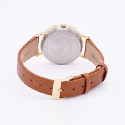 นาฬิกาข้อมือ สเตนเลส สตีลสีทอง หน้าปัดกลม สายหนังวัว ระบบ Eco-Drive - Image 3
