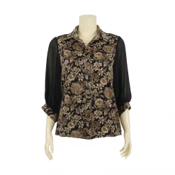 เสื้อคอปก แขนพองยาว 4 ส่วน ผ้าพีชสกินพิมพ์ลาย - Image 5