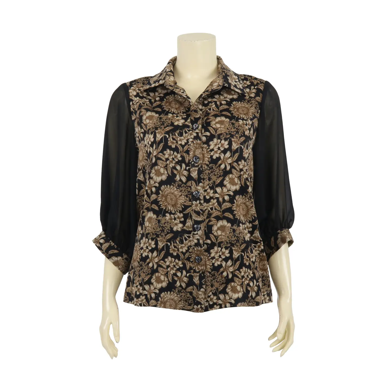 เสื้อคอปก แขนพองยาว 4 ส่วน ผ้าพีชสกินพิมพ์ลาย - Image 5