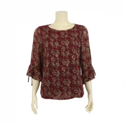 เสื้อคอปาด แขนกระบอก ปลายแขนระบาย ผ้าลายดอกไม้