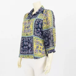 เสื้อคอปกเชิ้ต แขนกระบอกยาว 4 ส่วน ผ้าลายดอกไม้ ในกรอบตาราง - Image 3