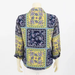 เสื้อคอปกเชิ้ต แขนกระบอกยาว 4 ส่วน ผ้าลายดอกไม้ ในกรอบตาราง - Image 2