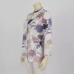เสื้อเชิ้ตคอกลม เสริมระบาย แขนกระบอก ผ้าชีฟองลายดอกไม้ - Image 3