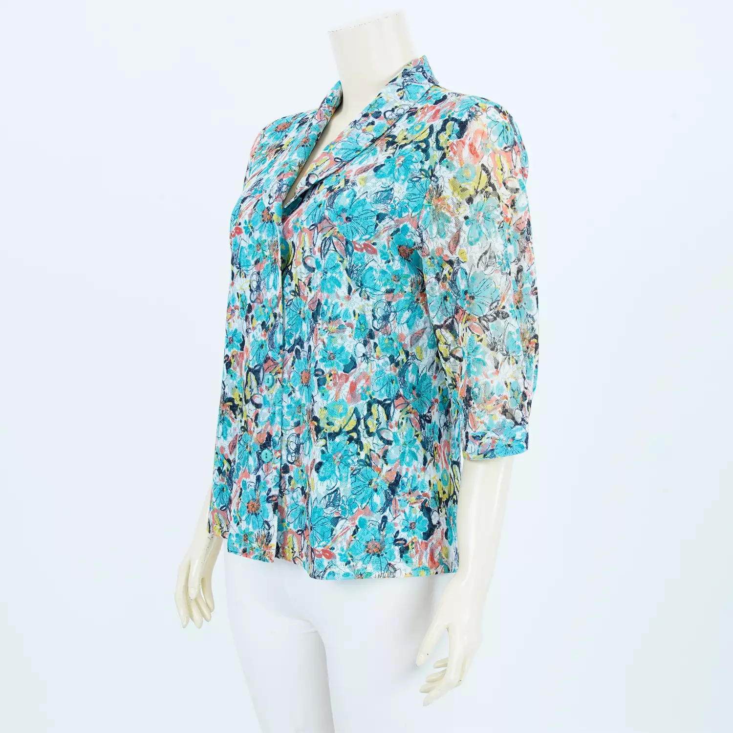 เสื้อคอปกกล้วยหอม แขนกระบอก เสริมขอบแขน ผ้าลูกไม้ราเชล ลายดอกไม้ - Image 2