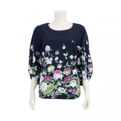 เสื้อคอปาด แขนบอลลูน ผ้าซาติน ลายดอกไม้