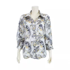 เสื้อเชิ้ตคอปก แขนพองยาว  ผ้าซอฟท์ ซาติน ลายดอกไม้