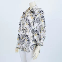 เสื้อเชิ้ตคอปก แขนพองยาว ผ้าซอฟท์ ซาติน ลายดอกไม้ - Image 3