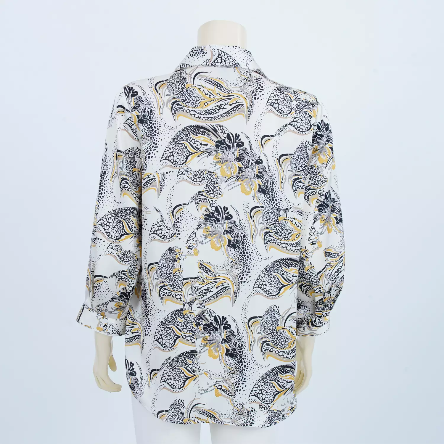 เสื้อเชิ้ตคอปก แขนพองยาว ผ้าซอฟท์ ซาติน ลายดอกไม้ - Image 2