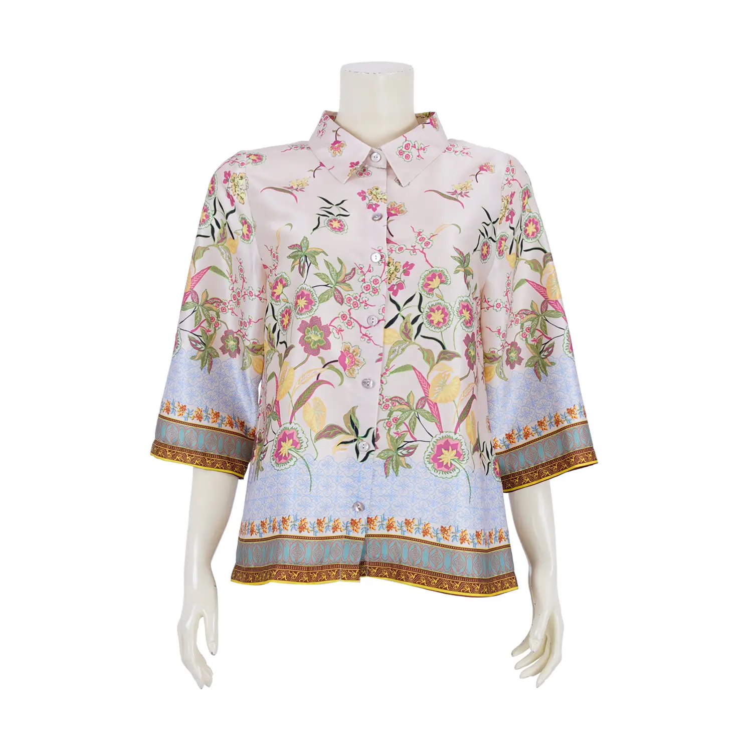 เสื้อเชิ้ตคอปก แขนกระบอกยาว 4 ส่วน ผ้าซาตินพิมพ์ลาย - Image 5