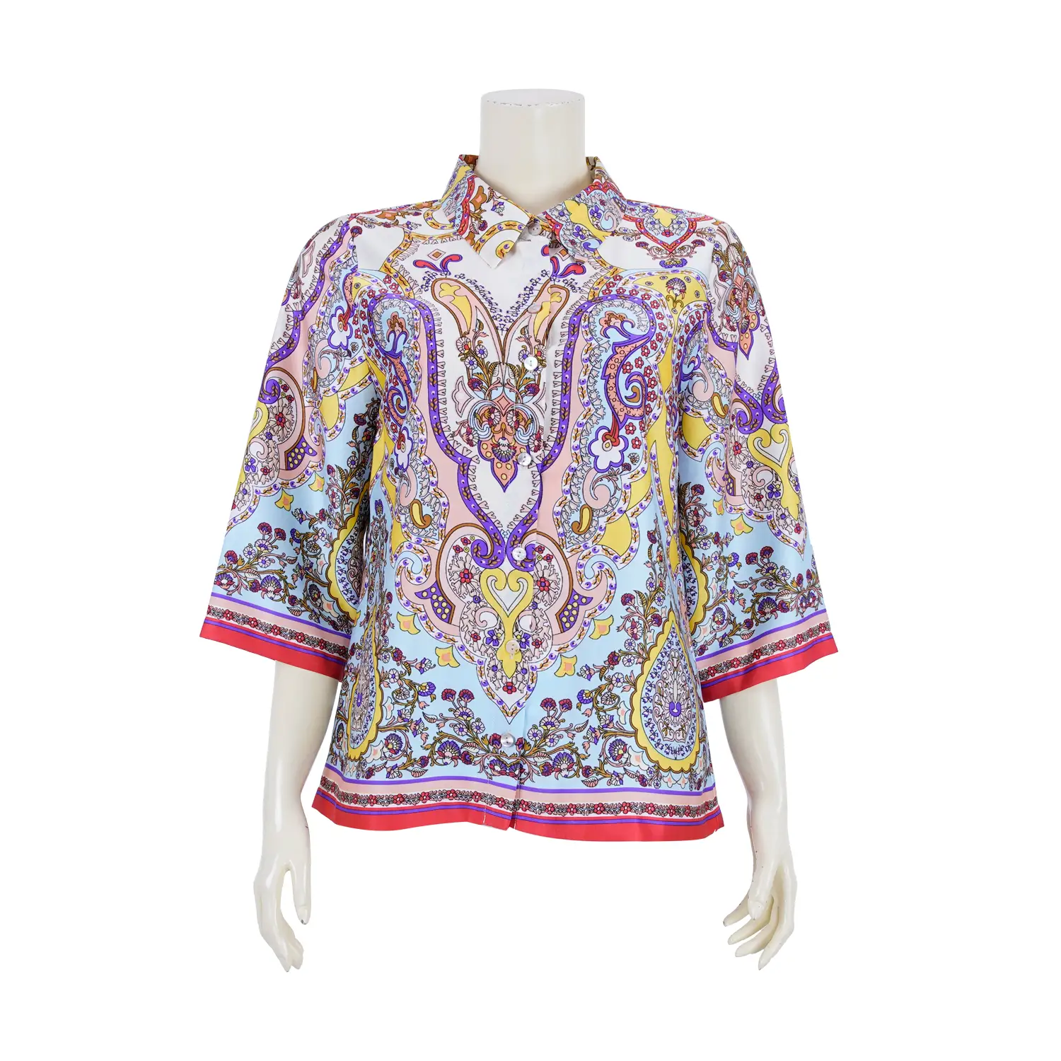 เสื้อเชิ้ตคอปก แขนกระบอกยาว 4 ส่วน ผ้าซาตินพิมพ์ลาย - Image 4