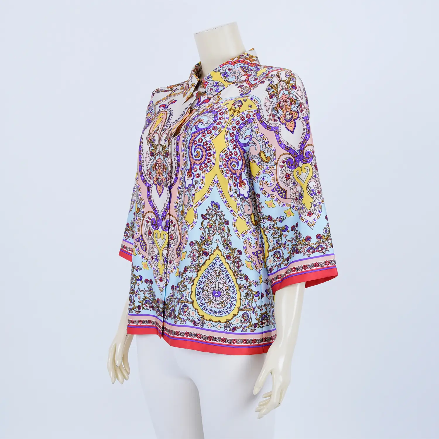 เสื้อเชิ้ตคอปก แขนกระบอกยาว 4 ส่วน ผ้าซาตินพิมพ์ลาย - Image 3