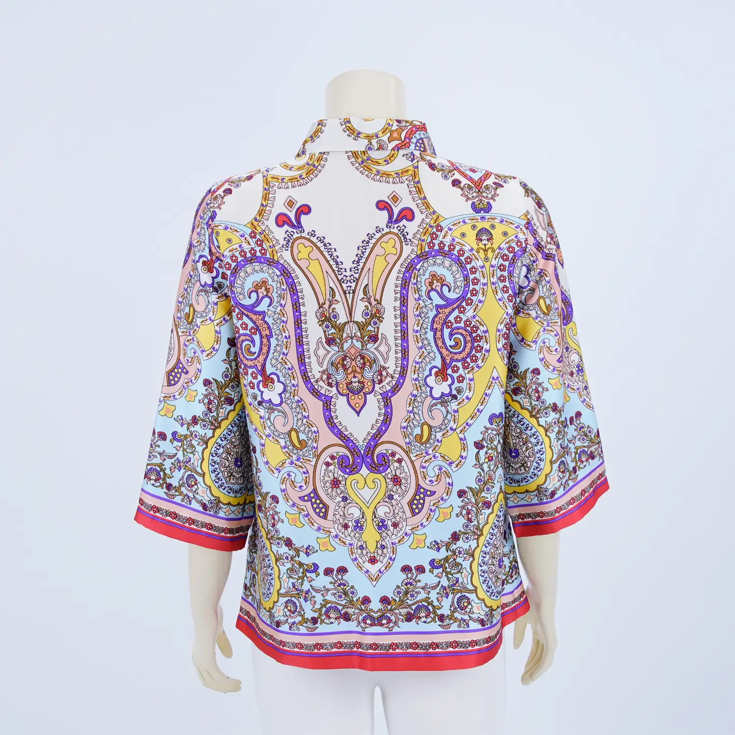 เสื้อเชิ้ตคอปก แขนกระบอกยาว 4 ส่วน ผ้าซาตินพิมพ์ลาย - Image 2