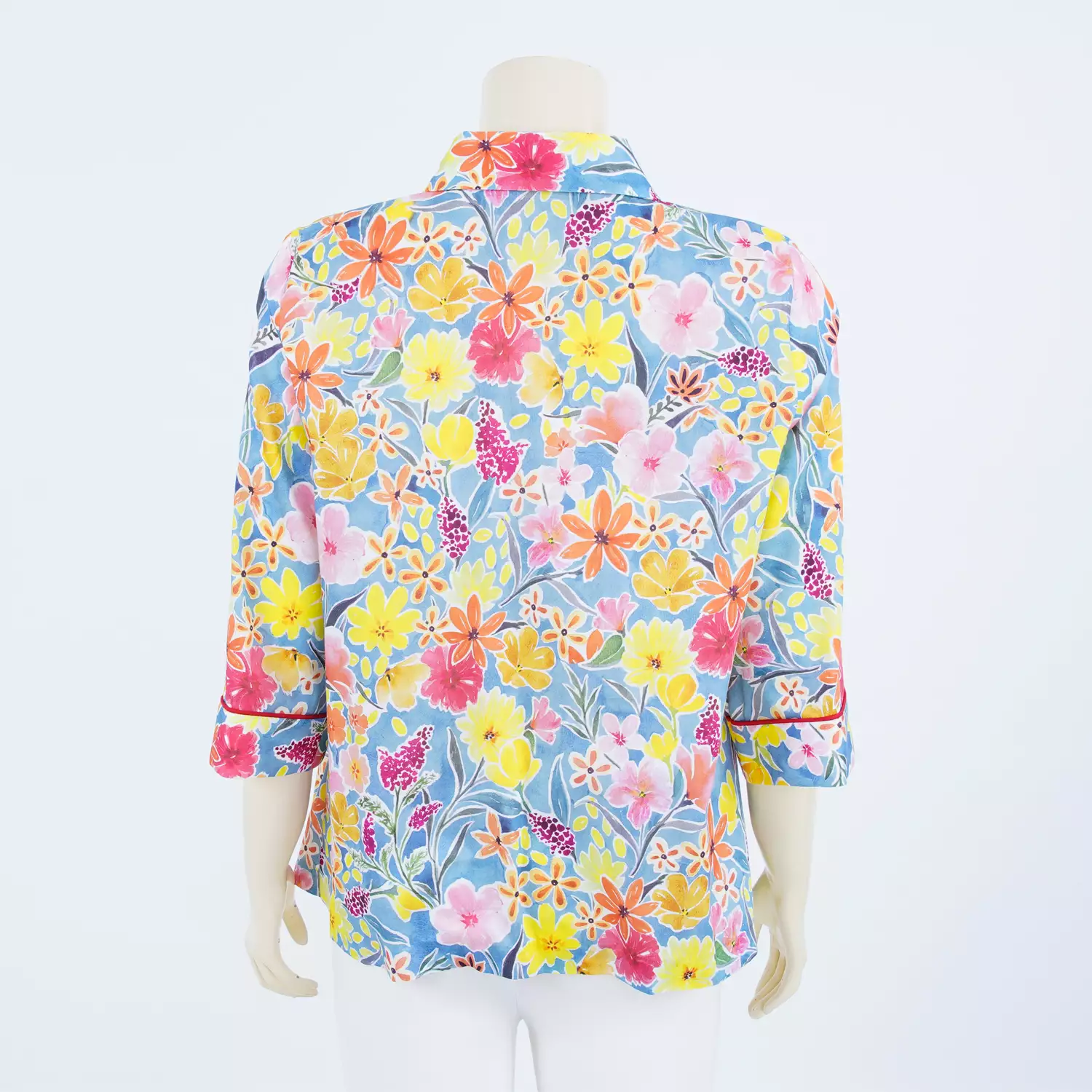 เสื้อเชิ้ตคอปก แขนกระบอกยาว 4 ส่วน ผ้าคอตตอน ลายดอกไม้นานาพันธุ์ - Image 3