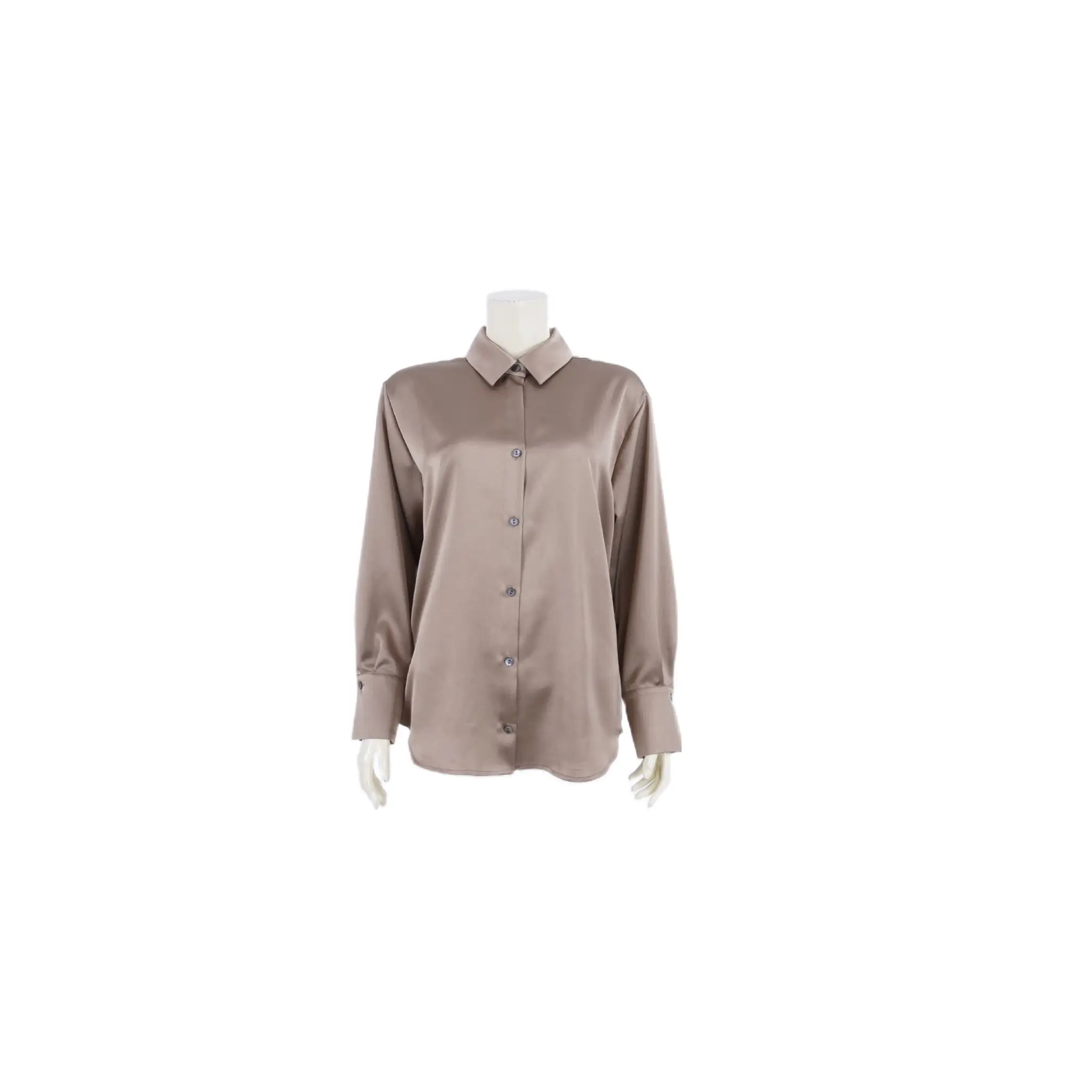เสื้อคอปกเชิ้ต ทรงโอเวอร์ไซซ์ แขนกระบอกยาว เสริมขอบแขน ผ้าสีพื้น - Image 4