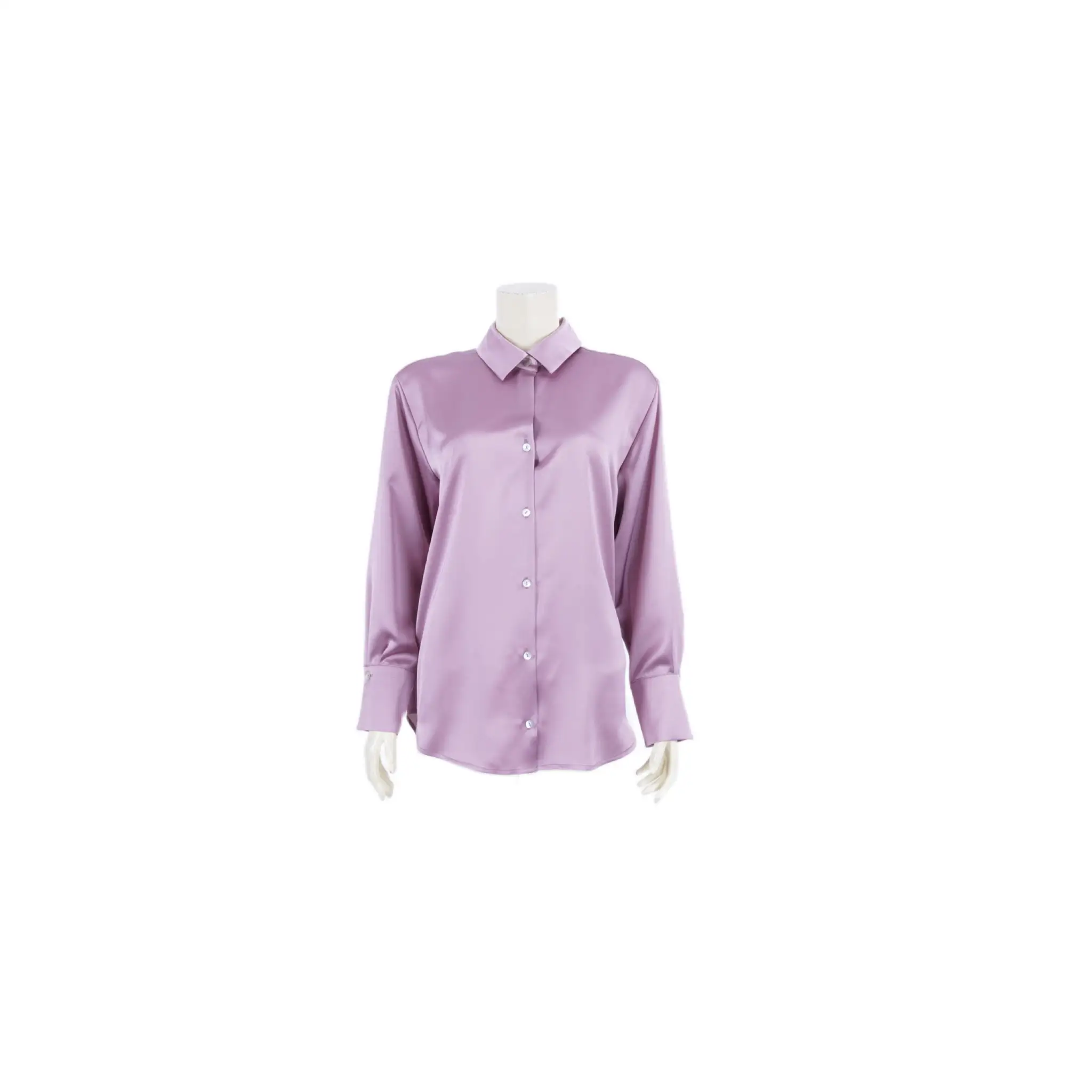 เสื้อคอปกเชิ้ต ทรงโอเวอร์ไซซ์ แขนกระบอกยาว เสริมขอบแขน ผ้าสีพื้น - Image 2