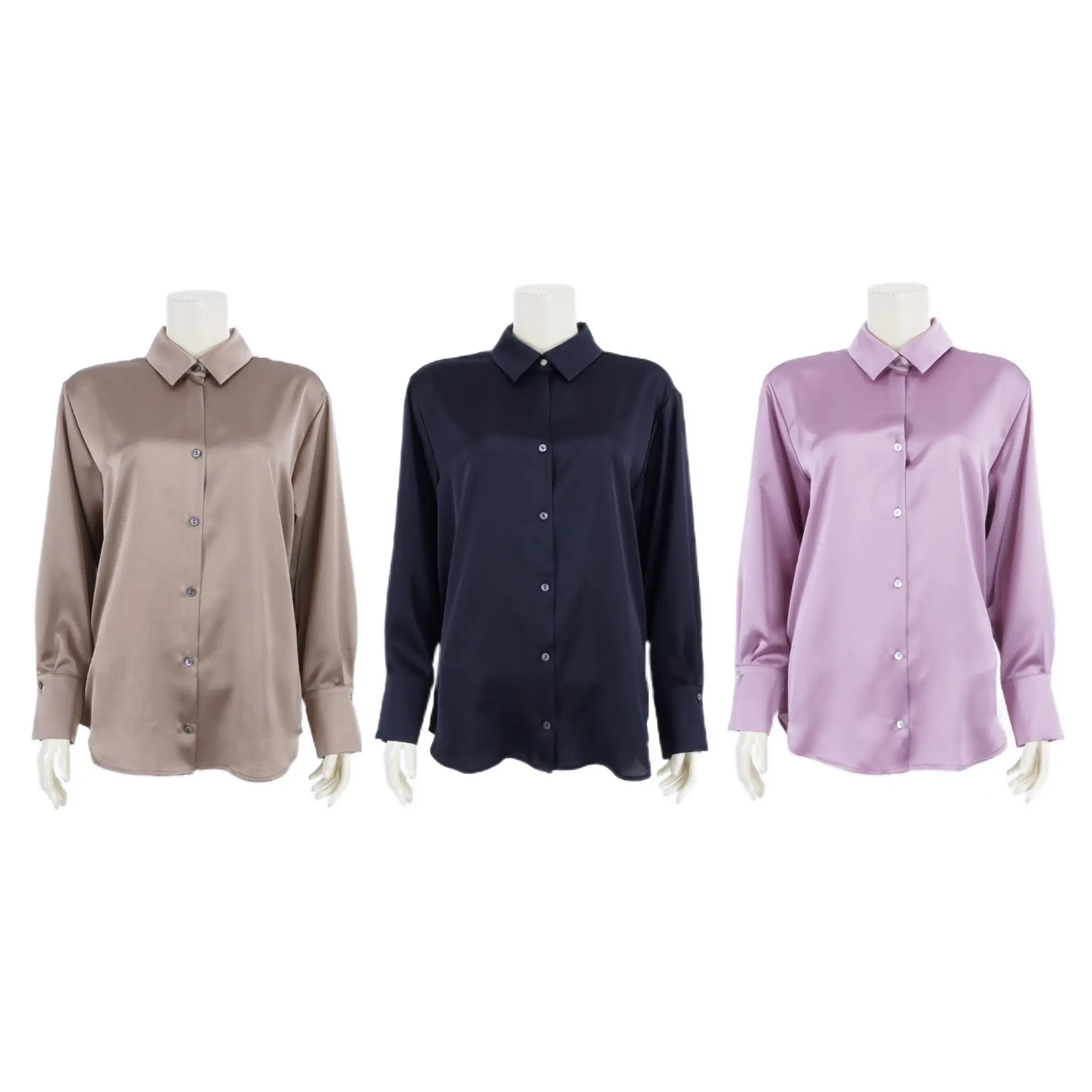 เสื้อคอปกเชิ้ต ทรงโอเวอร์ไซซ์ แขนกระบอกยาว เสริมขอบแขน ผ้าสีพื้น