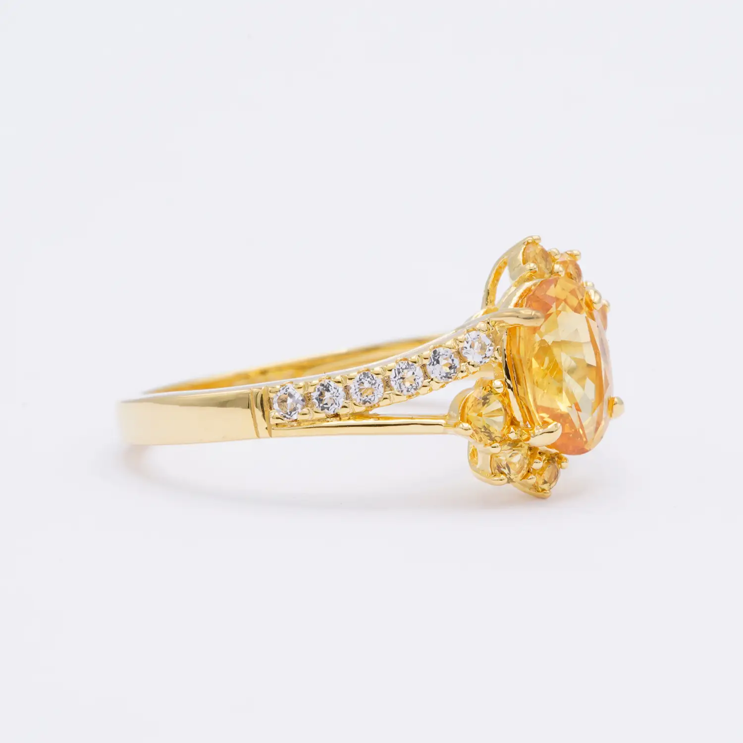 แหวนเงิน925 ชุบทอง18K ประดับบุษราคัม และโทแพซสีขาว - Image 4