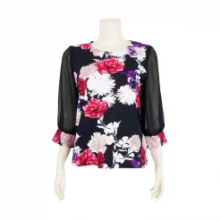 เสื้อคอกลม แขน 4 ส่วน ผ้าลายดอกไม้ - Image 2
