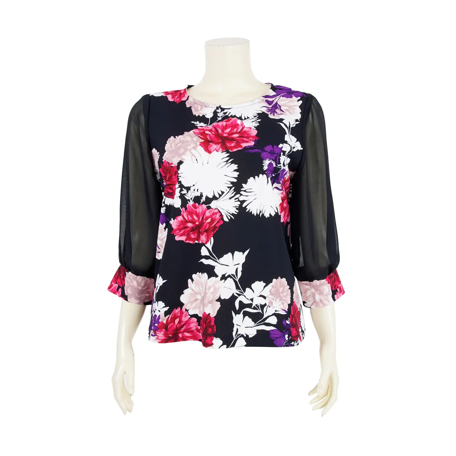 เสื้อคอกลม แขน 4 ส่วน ผ้าลายดอกไม้ - Image 2