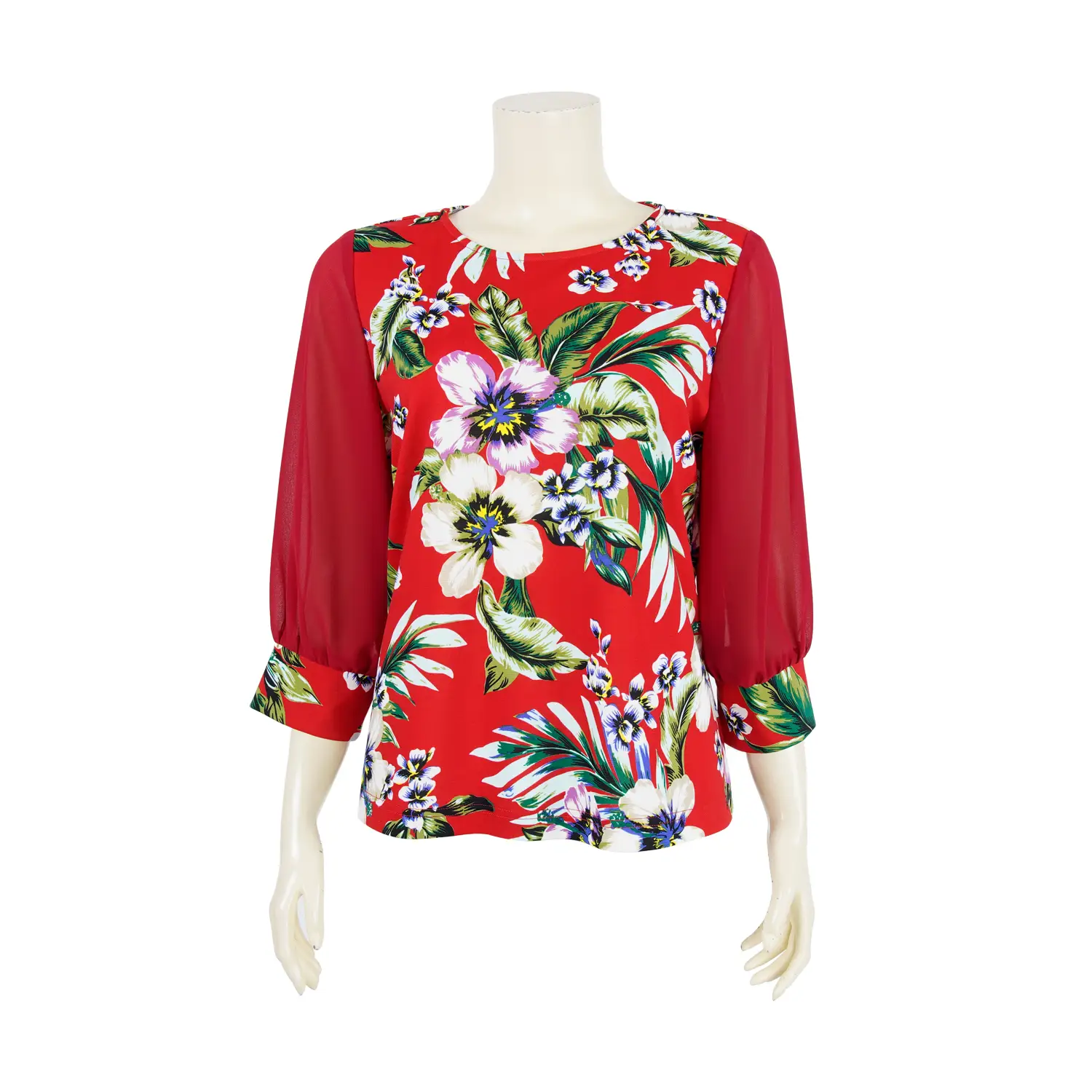 เสื้อคอกลม แขน 4 ส่วน ผ้าลายดอกไม้ - Image 4