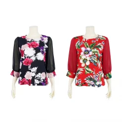 เสื้อคอกลม  แขน 4 ส่วน  ผ้าลายดอกไม้