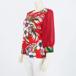เสื้อคอกลม แขน 4 ส่วน ผ้าลายดอกไม้ - Image 3