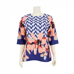 เสื้อคอปาด แขนแร็กแลน 3 ส่วน ผ้ายืดแฟนซี ลายซิกแซกและดอกไม้ - Image 3