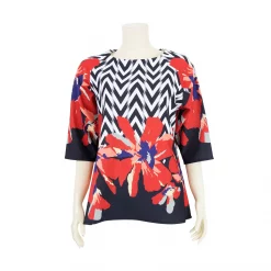 เสื้อคอปาด แขนแร็กแลน 3 ส่วน ผ้ายืดแฟนซี ลายซิกแซกและดอกไม้ - Image 5