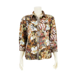 เสื้อเชิ้ต แขนยาว 4 ส่วน  ผ้าลายเสือดาว และดอกไม้